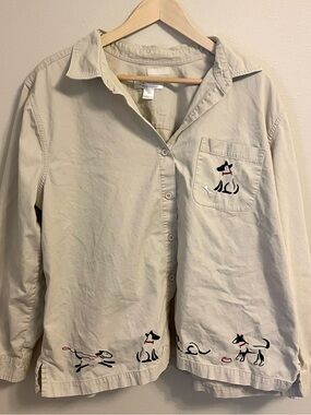 CJ Banks - Cream Button-Front Shirt with Dog Embroidery - Novelty Top - Size 1X